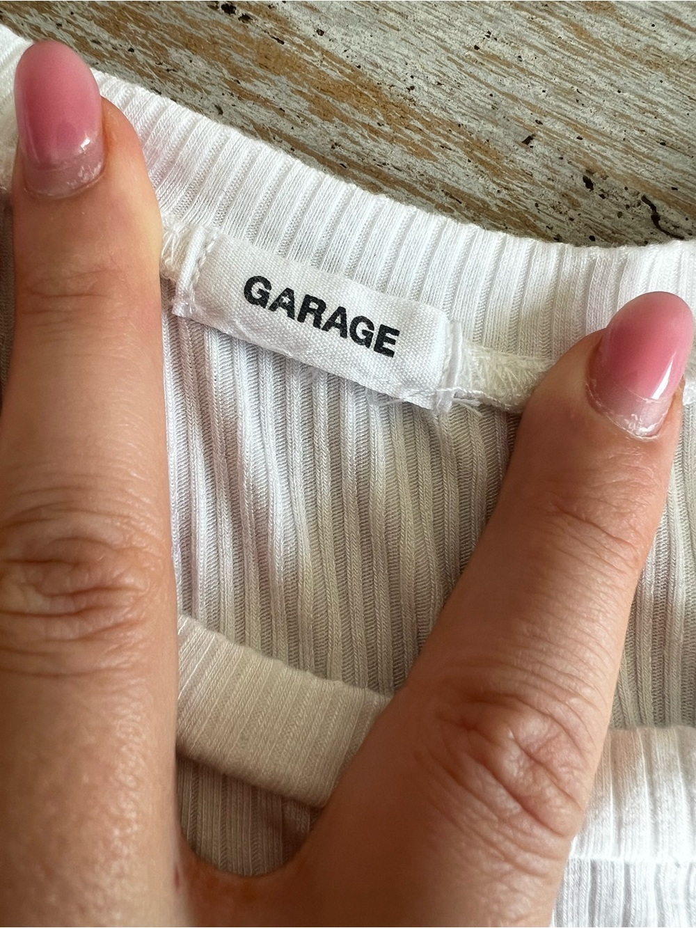 Garage White Ribbed Drawstring Crop Tee - Picture 3 of 4
